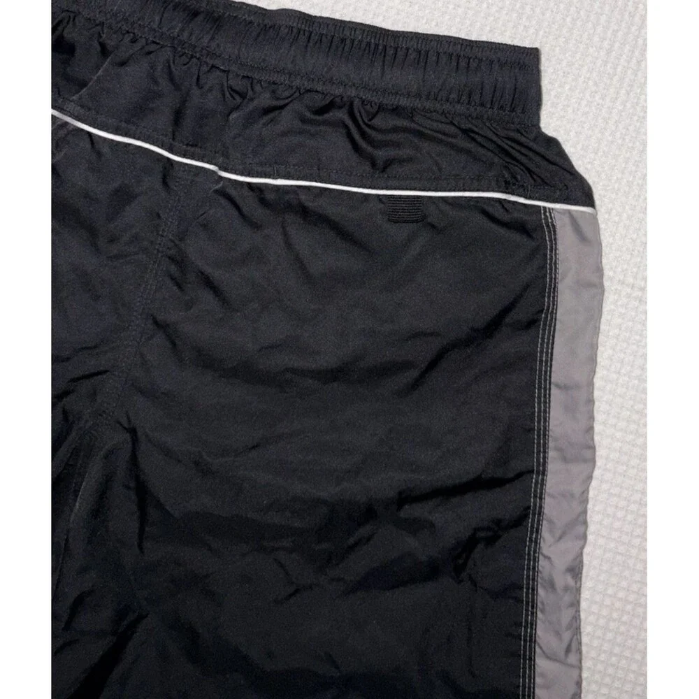 Vintage Y2K Nike Swim Shorts Mens Medium Gray Tag Swim Trunks Black Logo Mesh